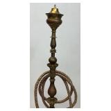 Huge Antique Middle Eastern Arabian Etched Brass Hookah Pipe 55' Tall Multi-Colored With Corded Hose And Mouthpiece