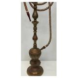 Huge Antique Middle Eastern Arabian Etched Brass Hookah Pipe 55' Tall Multi-Colored With Corded Hose And Mouthpiece