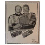 Black and White Pencil Sketch of Dale Earnhardt Sr and Jr