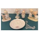 Four Precious Moments Figurines and Plate
