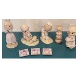 Five Precious Moments Figurines and Three Precious Moments Magnets