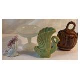 Pedestal Dish, Japan Bud Vase, Ceramic Swan Vase, Mexican Pottery