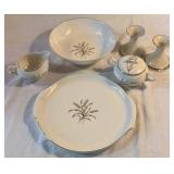Ballerina Oven Proof Bowl and Platter with matching Cream and Sugar and a pair of Lenox Candle Holders
