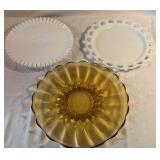 Vintage Fenton Cake Stand, Anchor Hocking Platter, Amber Glass Platter