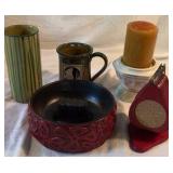 Haeger Ashtray, Italy Vase, MN Mug, Candleholder, Coaster Set