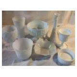Eight Pieces of White Milk Glass