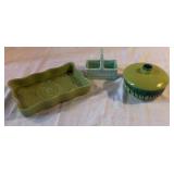 Vintage Green Planter, Basket, Covered Dish