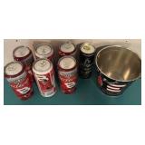 Unopened Cans of Budweiser and Amp and a Metal Pail
