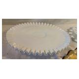 Vintage Fenton Cake Stand, Anchor Hocking Platter, Amber Glass Platter