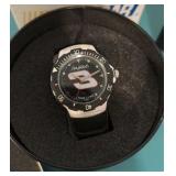 Tin Containing Dale Earnhardt Watch, Photo of Dale Sr, Jr and Kerry, #3 car in Acrylic Container