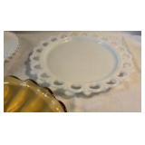Vintage Fenton Cake Stand, Anchor Hocking Platter, Amber Glass Platter