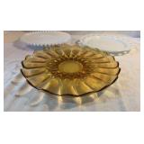 Vintage Fenton Cake Stand, Anchor Hocking Platter, Amber Glass Platter