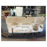 Scene of vintage rail yard on mesh fabric