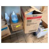 all contents of shelves and on floor