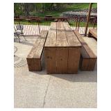 Sturdy Wooden picnic table with benches. 10ft long