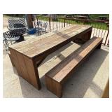 Sturdy Wooden picnic table with benches. 10ft long