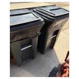 Pair of garbage cans on wheels