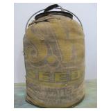 Vintage 1930's era Lidded Bucket or Jar Wrapped in Old Seed Bag