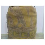 Vintage 1930's era Lidded Bucket or Jar Wrapped in Old Seed Bag