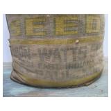Vintage 1930's era Lidded Bucket or Jar Wrapped in Old Seed Bag