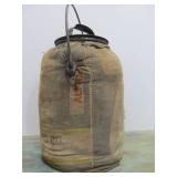 Vintage 1930's era Lidded Bucket or Jar Wrapped in Old Seed Bag