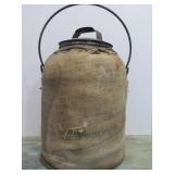 Vintage 1930's era Lidded Bucket or Jar Wrapped in Old Seed Bag