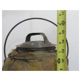 Vintage 1930's era Lidded Bucket or Jar Wrapped in Old Seed Bag