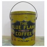 Antique Saint Paul BLUE FLAME COFFEE 5lb Metal Advertising Can w/Lid