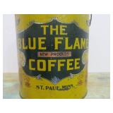 Antique Saint Paul BLUE FLAME COFFEE 5lb Metal Advertising Can w/Lid