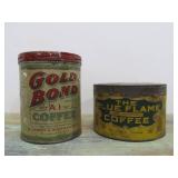 2 Antique Advertising Coffee Cans w/Lids - Blue Flame & Gold Bond