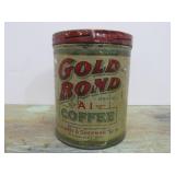 2 Antique Advertising Coffee Cans w/Lids - Blue Flame & Gold Bond
