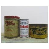 2 Antique Advertising Coffee Cans w/Lids - Blue Flame & Gold Bond