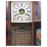 19th Century Antique 'Extra Brass' Wall Clock - H. Welton & Company w/Hand Painted Scene