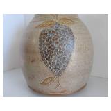 Signed Vintage Stoneware Jar w/Lid - Grape Cluster Decoration