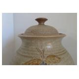 Signed Vintage Stoneware Jar w/Lid - Grape Cluster Decoration