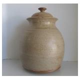 Signed Vintage Stoneware Jar w/Lid - Grape Cluster Decoration
