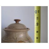 Signed Vintage Stoneware Jar w/Lid - Grape Cluster Decoration