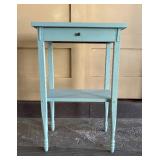 Old Vintage Turquoise Painted Wood Side Table w/Drawer