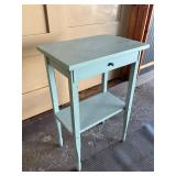 Old Vintage Turquoise Painted Wood Side Table w/Drawer