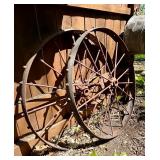 Matching Pair of Antique Iron Studded Wagon Wheels - 40'