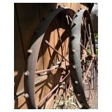 Matching Pair of Antique Iron Studded Wagon Wheels - 40'