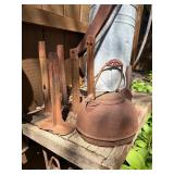 Contents of Fence - Antique Primitive items, Cast iron, Antique Hay Loaders etc