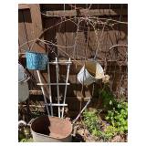 Large Group of Primitive Antique Items - 2 Gates, Watering Cans, Cast Iron Pump etc