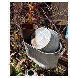 Large Group of Primitive Antique Items - 2 Gates, Watering Cans, Cast Iron Pump etc