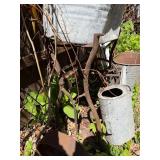 Large Group of Primitive Antique Items - 2 Gates, Watering Cans, Cast Iron Pump etc