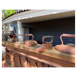 Large Lot of Antique Cast Iron Items - Many Irons, Horseshoes, Jacks etc