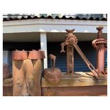 Large Lot of Antique Cast Iron Items - Many Irons, Horseshoes, Jacks etc