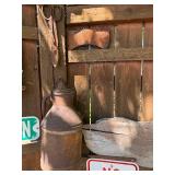 Contents of Fence Wall - Primitives, Antiques, Signs Cast Iron Items etc