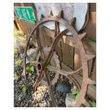 Contents of Fence Wall - Primitives, Antiques, Signs Cast Iron Items etc