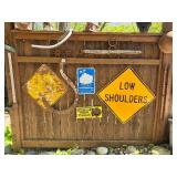 Contents of Fence Wall - Primitives, Antiques, Signs Cast Iron Items etc